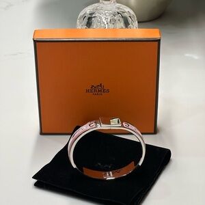 Hermes Loquet Narrow Enamel Hinge Bracelet Clic Clac Pink Cream + Hermes Box